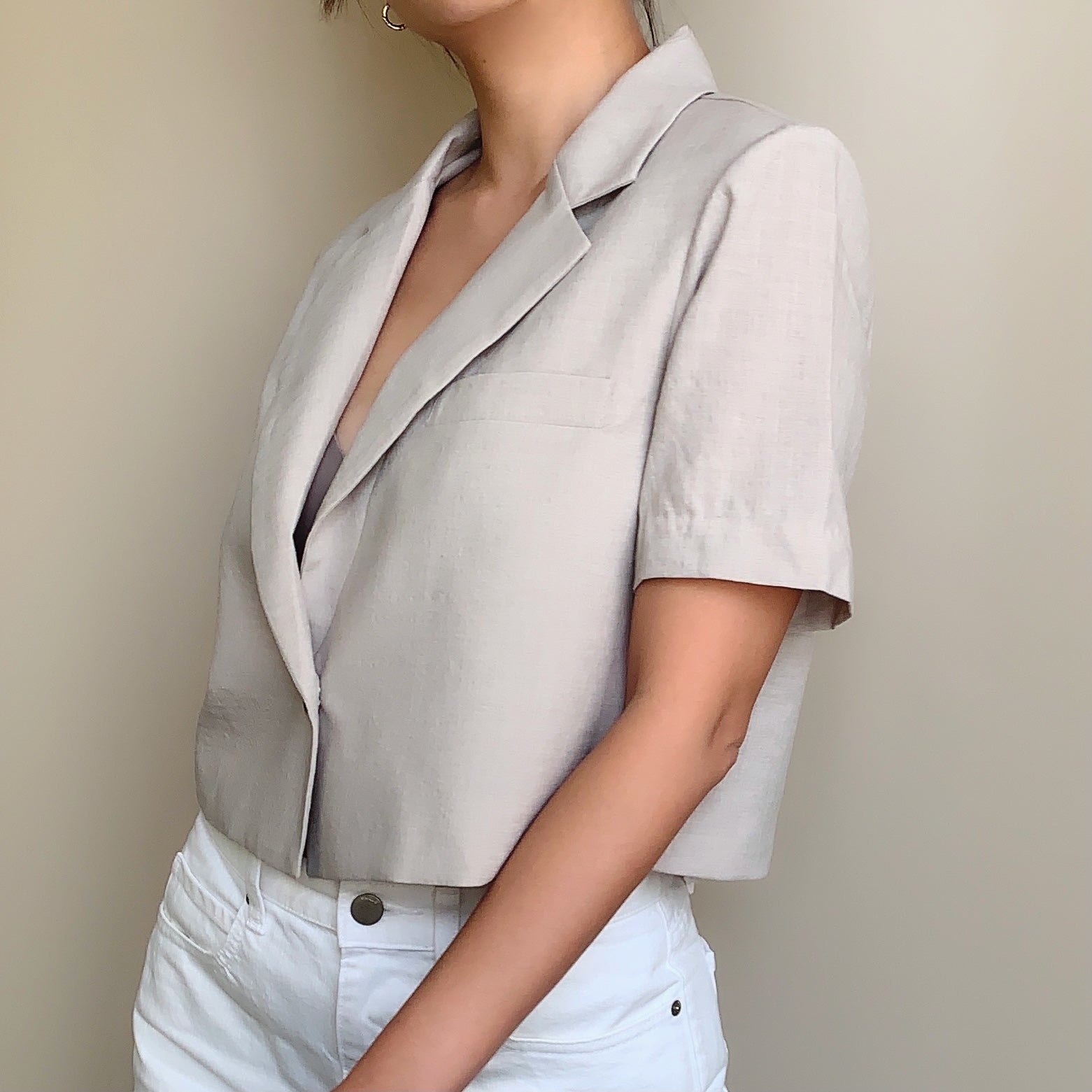 Cropped Blazer Short Sleeve Blazer Top Short Sleeve Cropped Blazer