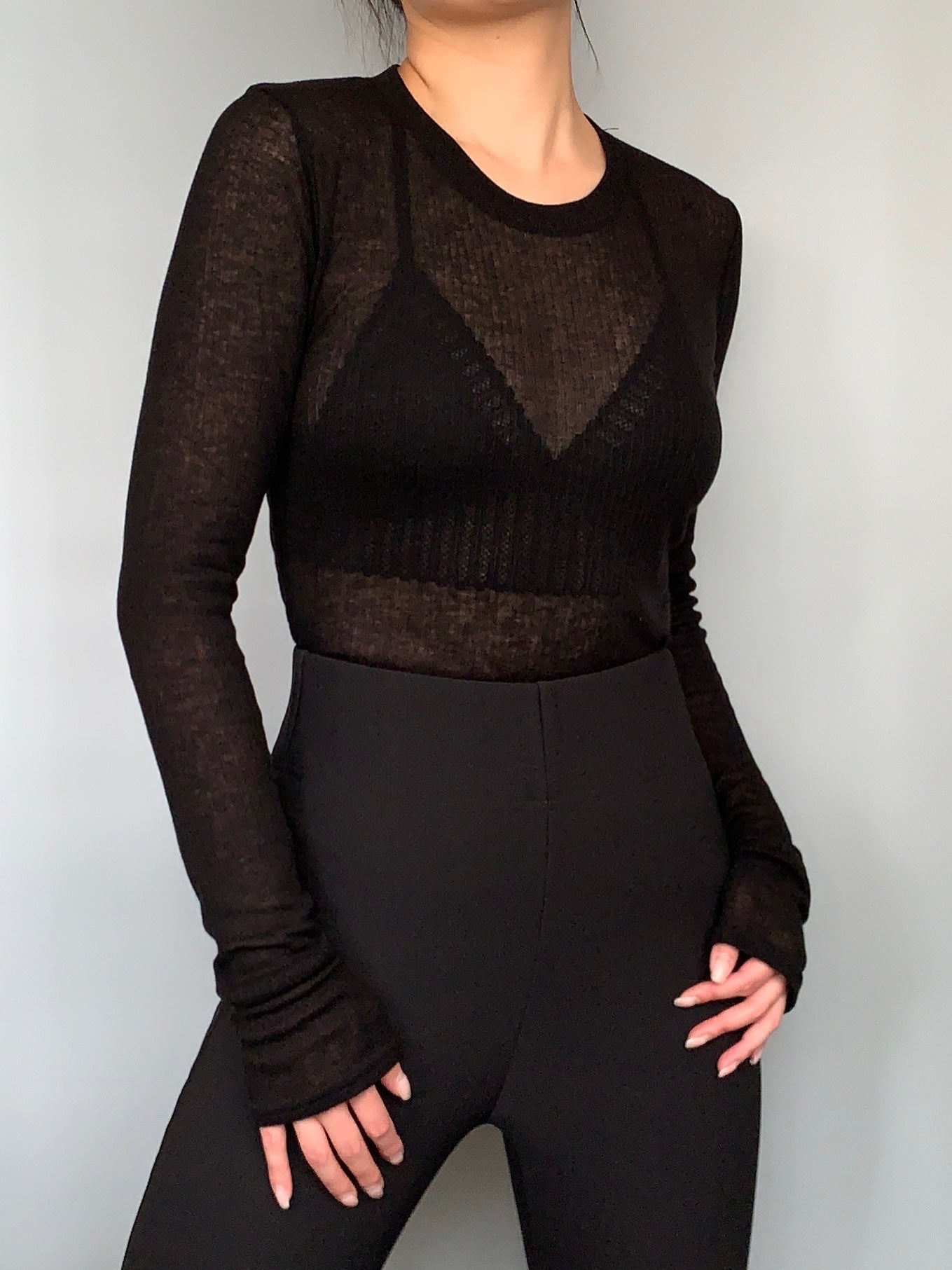 Sheer Ribbed Long Sleeve Top – JAMA BASICS