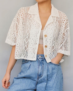 Lace Short Sleeve Cropped Cardigan