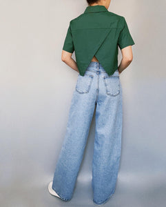 Cropped Shirt with Back Slit